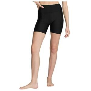 Lands End Women's 6" High Waisted Bike Swim Shorts Black Size Small 6-8 Pockets